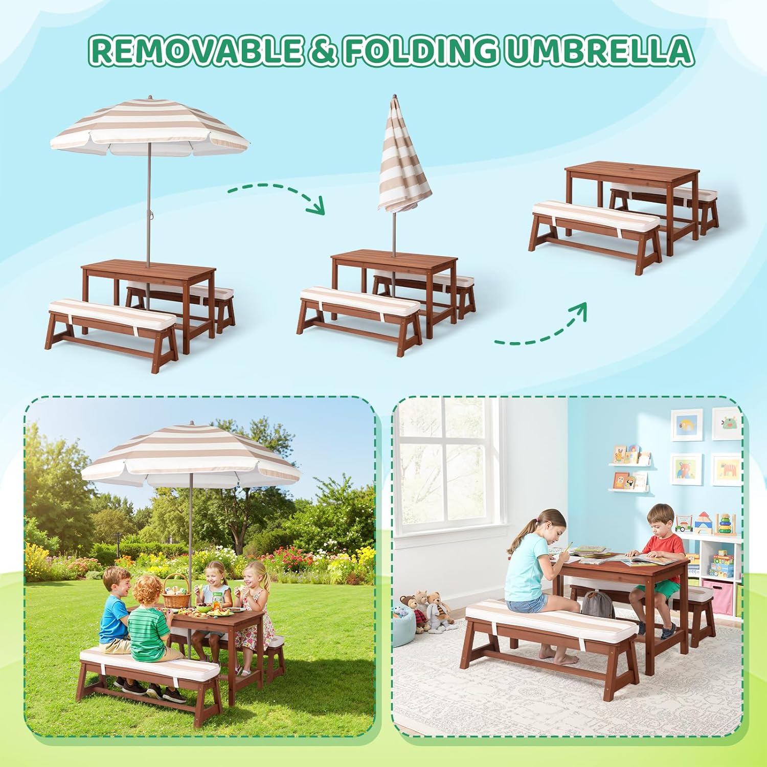 Kids Picnic Table Outdoor Wood - Kids Outdoor Table With Umbrella のレビューと価格