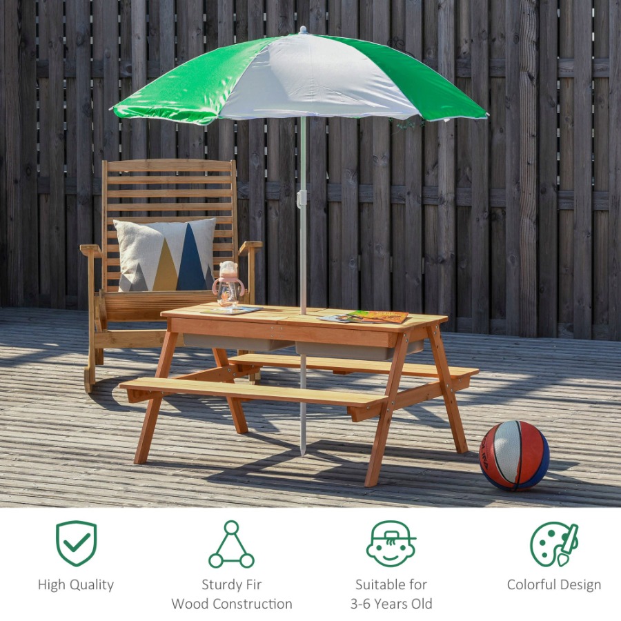 Outdoor wooden kids picnic tab - Kids Outdoor Table With Umbrella のレビューと価格