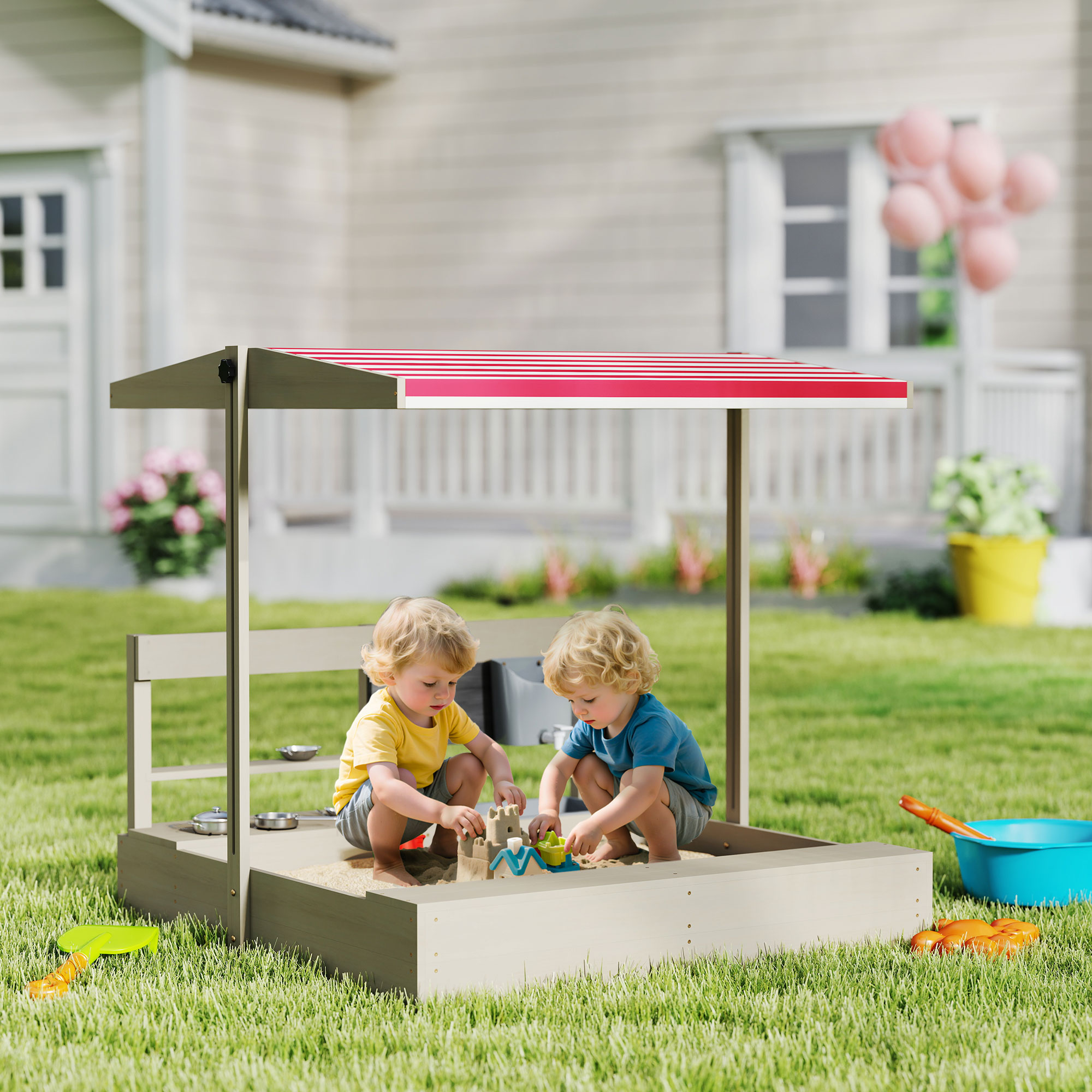 Outsunny Kids Sandbox with Hei - Kids Outdoor Kitchen のレビューと価格