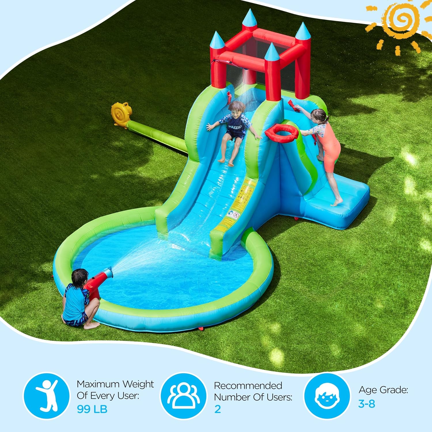 Inflatable Water Slide, 5-in-1 - Kids Outdoor Climbing Wall のレビューと価格