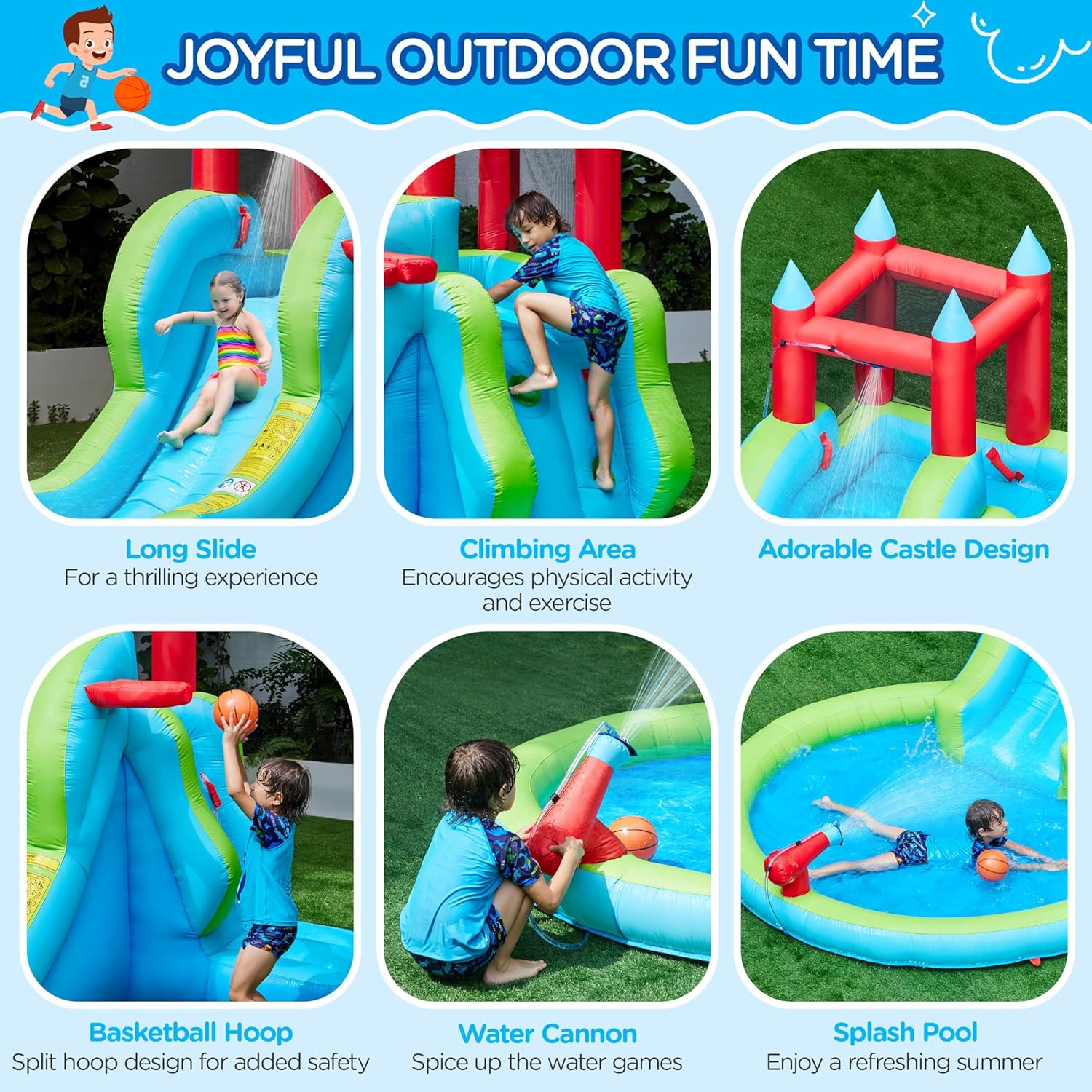 Inflatable Water Slide, 5-in-1 - Kids Outdoor Climbing Wall のレビューと価格