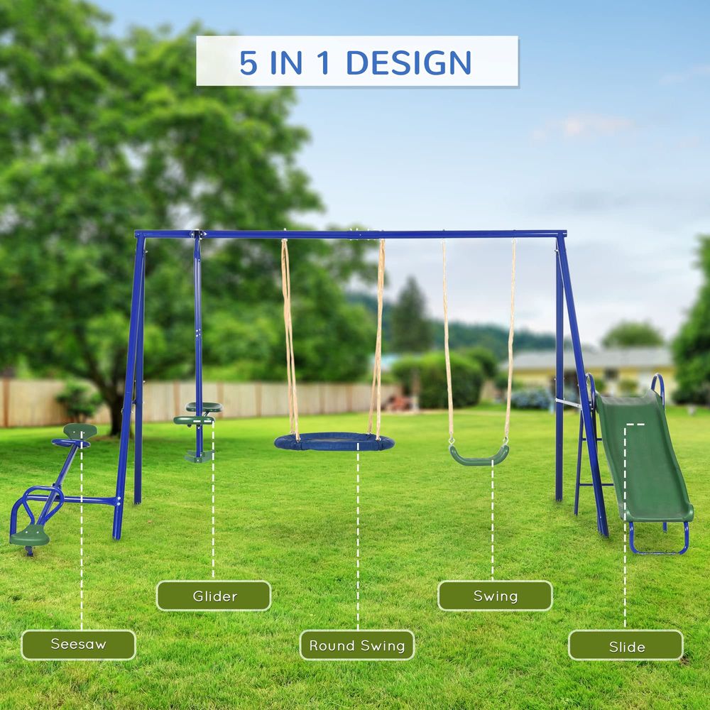 Swing Set for Backyard, 5 in 1 - Kids Outdoor Swing Set With Slide のレビューと価格