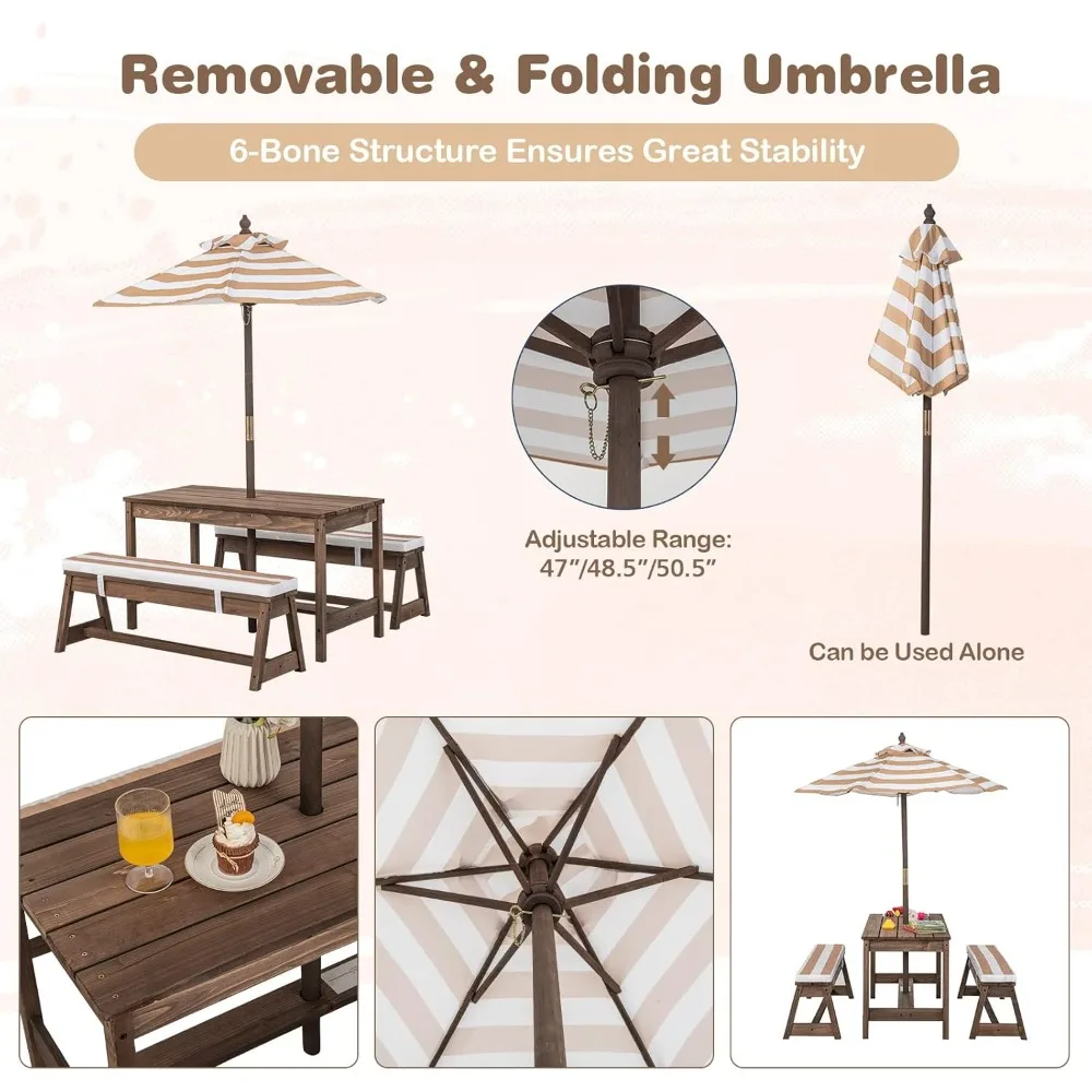Kids Picnic Table, Outdoor Woo - Kids Outdoor Table With Umbrella のレビューと価格